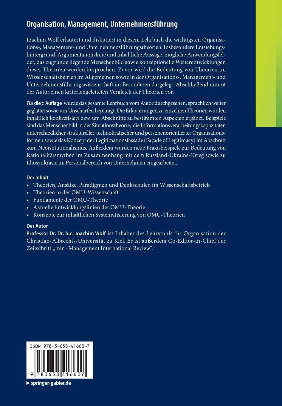 Rückseite: 9783658416607 | Organisation, Management, Unternehmensführung | Joachim Wolf | Buch
