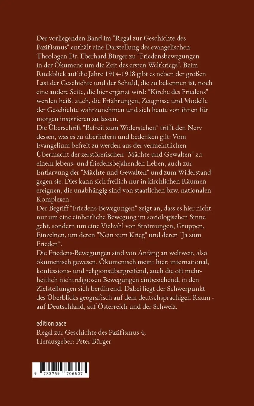 Rückseite: 9783759706607 | Friedensbewegungen in der Ökumene um die Zeit des ersten Weltkriegs