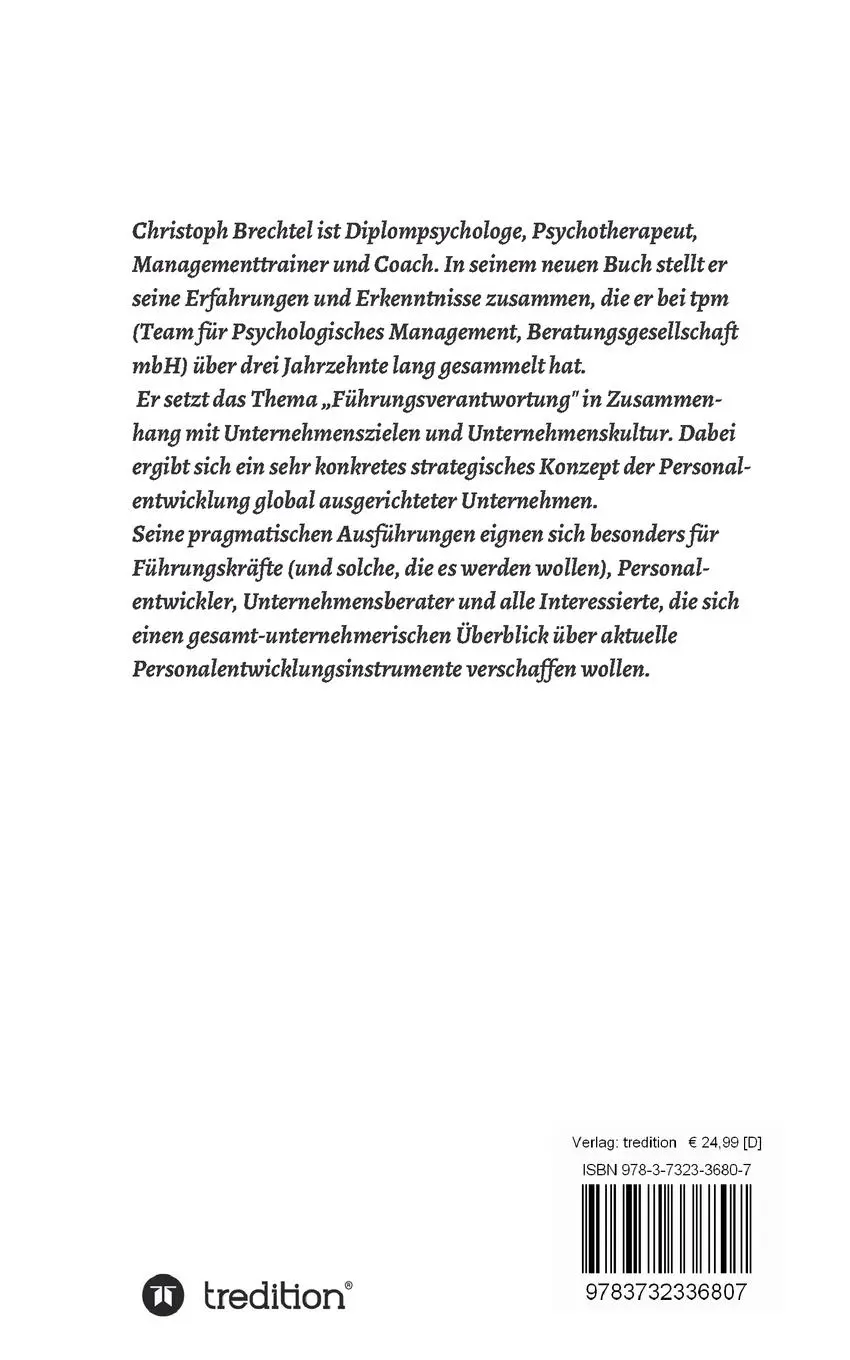 Rückseite: 9783732336807 | Führungsverantwortung | Psychologie und Unternehmenskultur | Brechtel