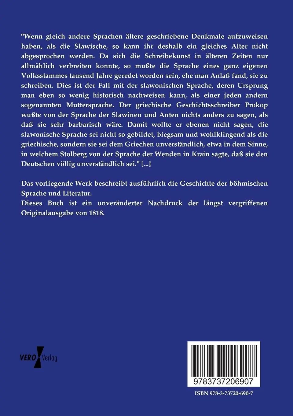 Rückseite: 9783737206907 | Geschichte der böhmischen Sprache und älteren Literatur | Dobrovsky