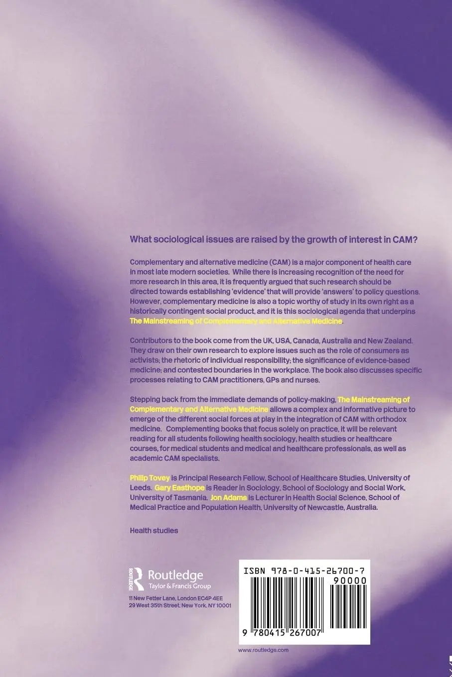 Rückseite: 9780415267007 | Mainstreaming Complementary and Alternative Medicine | Tovey (u. a.)