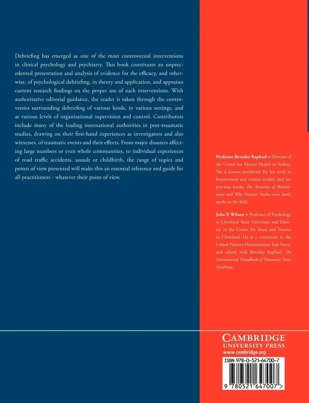 Rückseite: 9780521647007 | Psychological Debriefing | Beverley Raphael (u. a.) | Taschenbuch