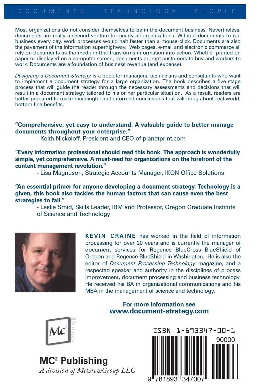 Rückseite: 9781893347007 | Designing a Document Strategy | Kevin Craine | Taschenbuch | Englisch