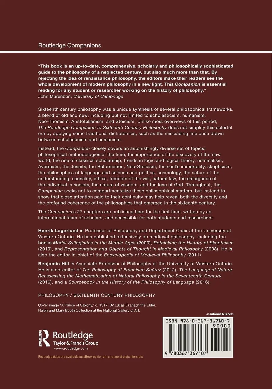 Rückseite: 9780367367107 | Routledge Companion to Sixteenth Century Philosophy | Taschenbuch