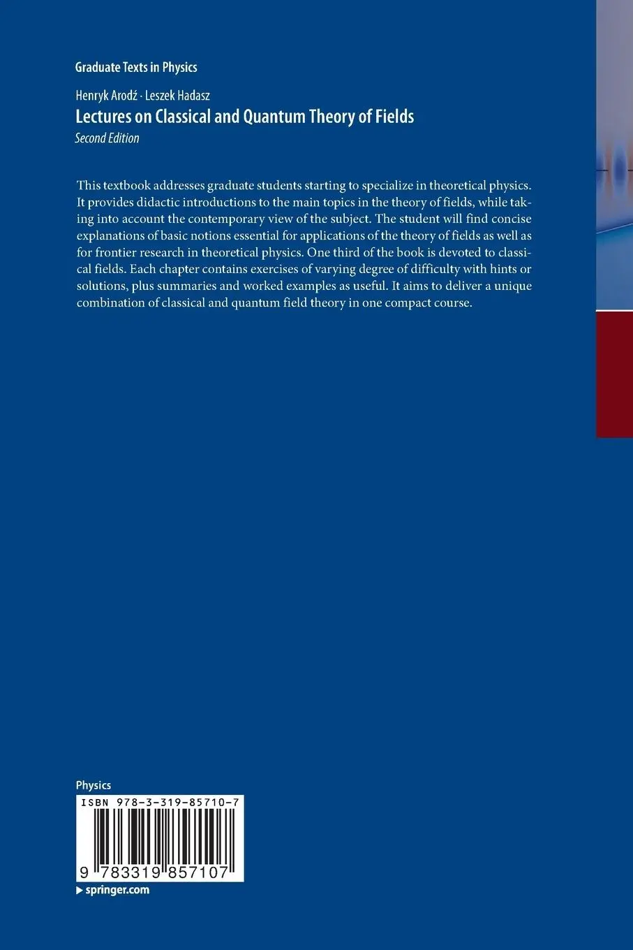 Rückseite: 9783319857107 | Lectures on Classical and Quantum Theory of Fields | Hadasz (u. a.)