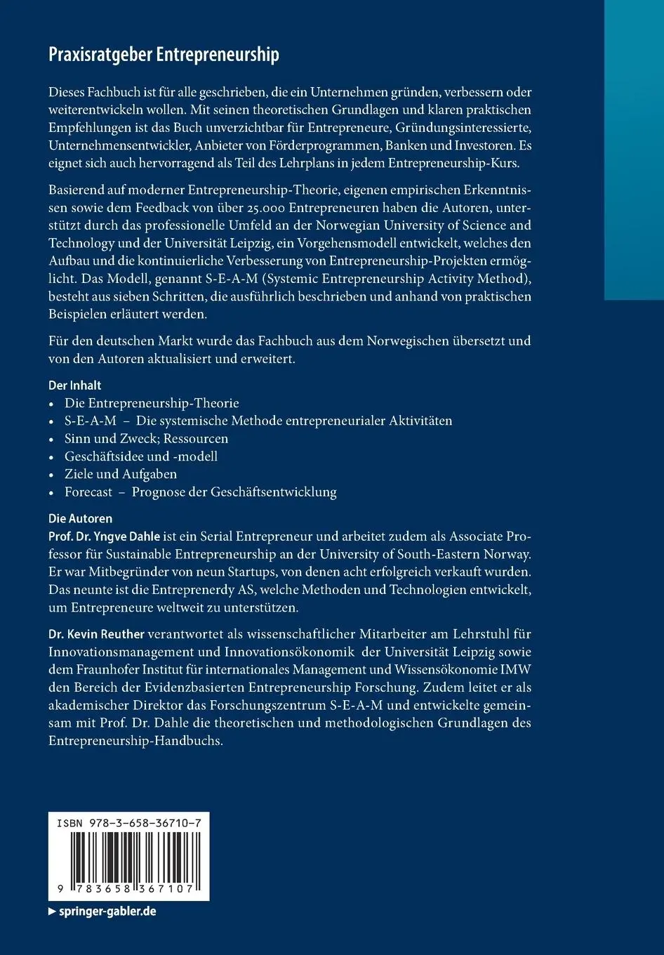 Rückseite: 9783658367107 | Praxisratgeber Entrepreneurship | Yngve Dahle (u. a.) | Taschenbuch