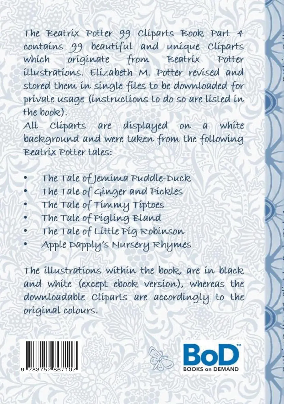 Rückseite: 9783752867107 | Beatrix Potter 99 Cliparts Book Part 4 ( Peter Rabbit ) | Taschenbuch