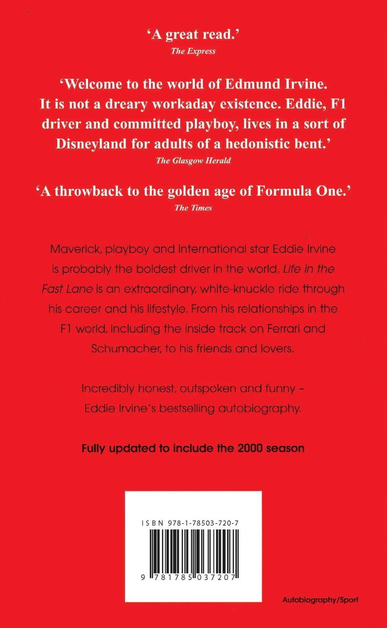 Rückseite: 9781785037207 | Eddie Irvine | Life In The Fast Lane | Eddie Irvine (u. a.) | Buch