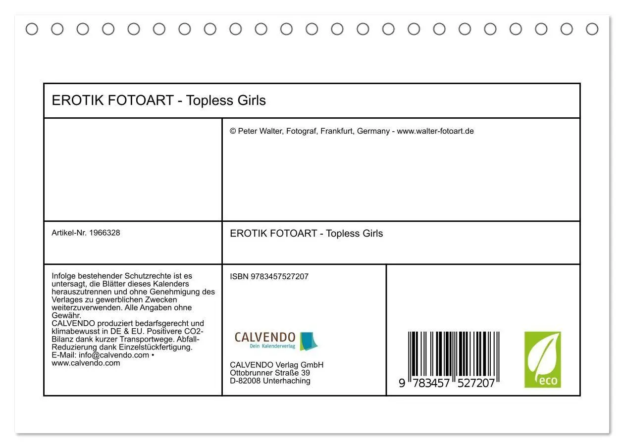 Bild: 9783457527207 | EROTIK FOTOART - Topless Girls (Tischkalender 2026 DIN A5 quer),...