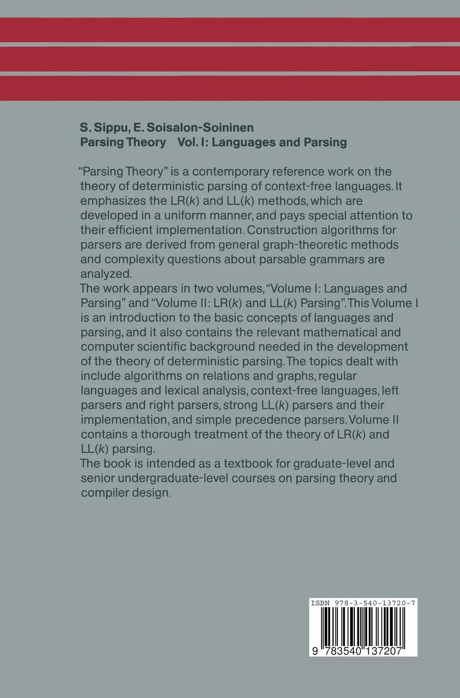 Rückseite: 9783540137207 | Parsing Theory | Volume I Languages and Parsing | Buch | Englisch