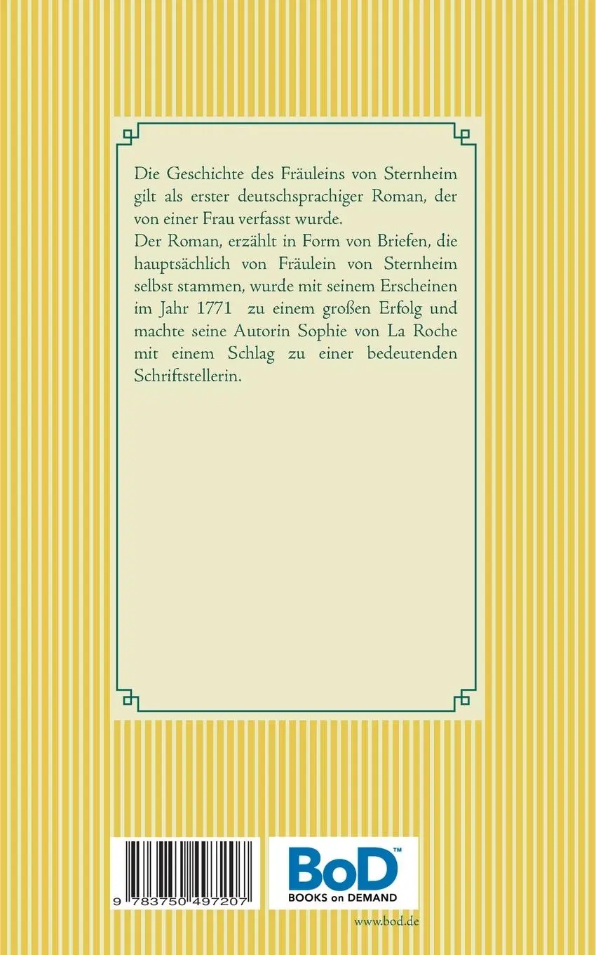 Rückseite: 9783750497207 | Geschichte des Fräuleins von Sternheim | Band 92 | Sophie Von La Roche