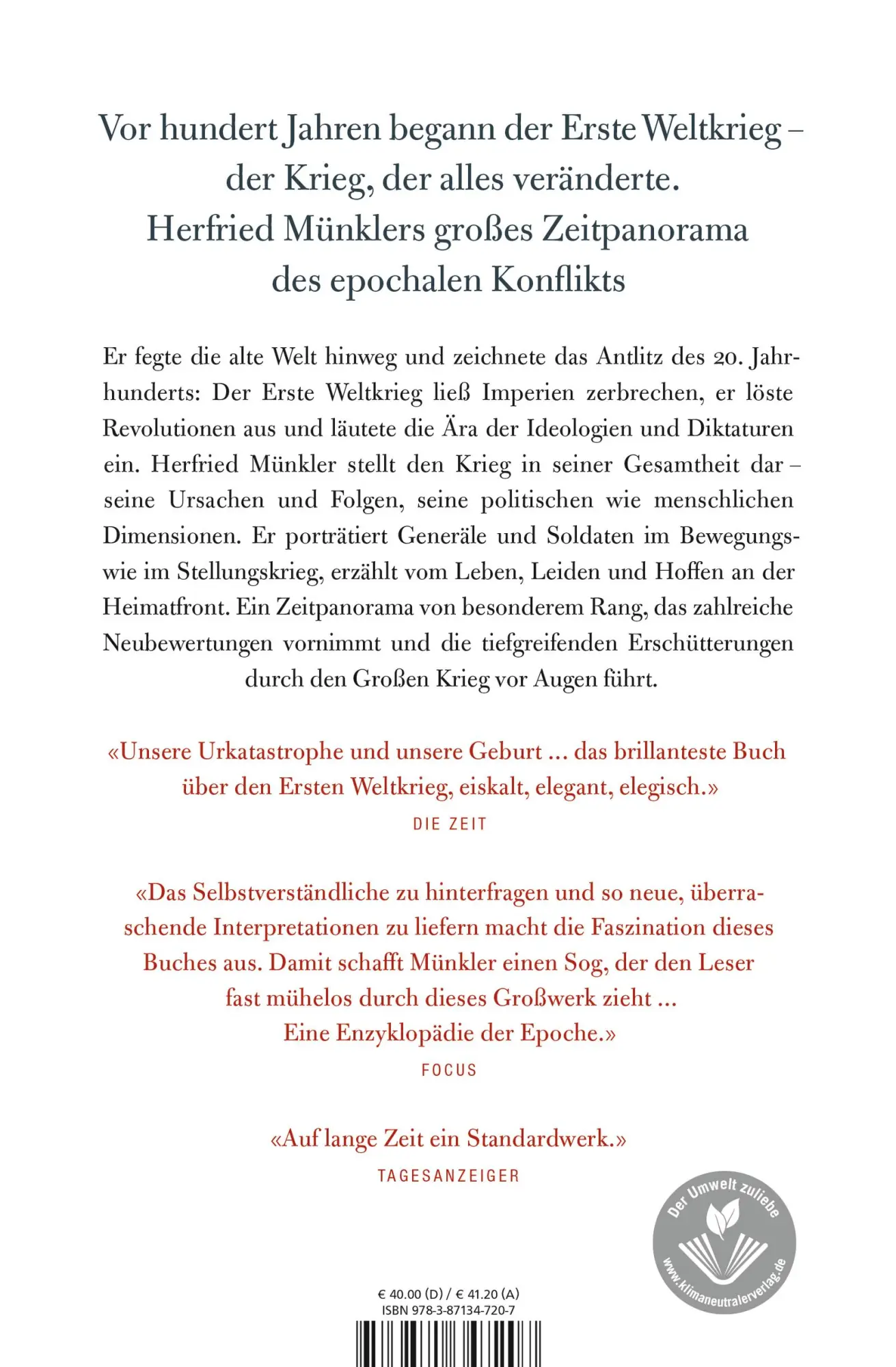 Rückseite: 9783871347207 | Der Große Krieg | Die Welt 1914 bis 1918 | Herfried Münkler | Buch