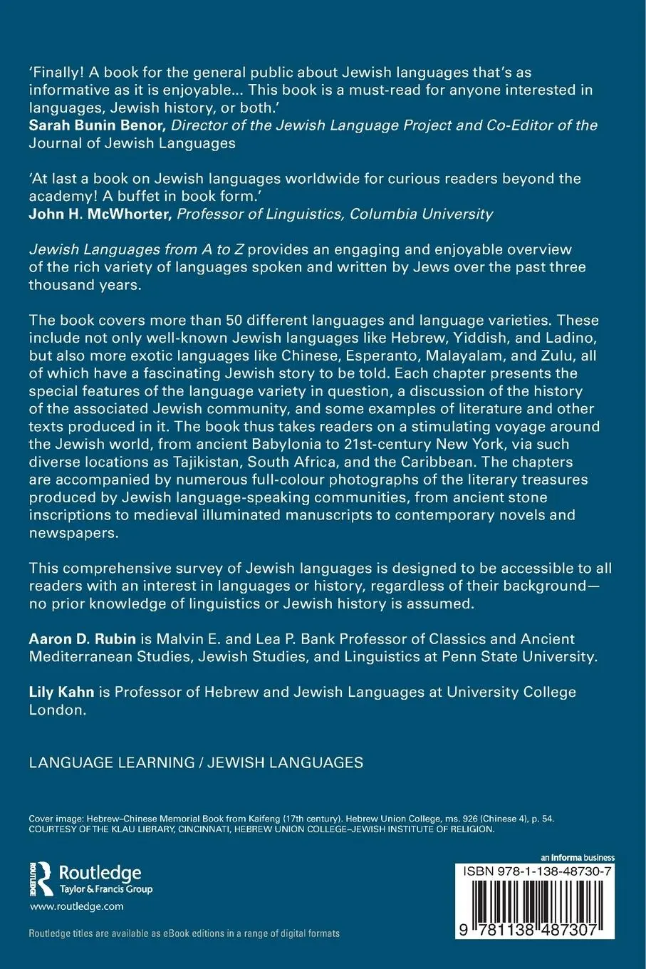 Rückseite: 9781138487307 | Jewish Languages from A to Z | Aaron D. Rubin (u. a.) | Taschenbuch