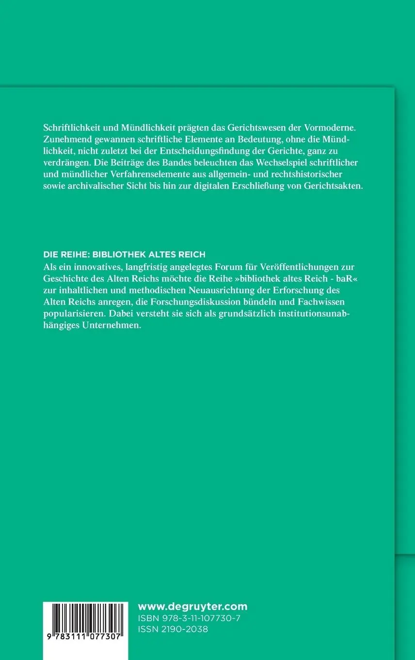 Rückseite: 9783111077307 | Feder und Recht | Schriftlichkeit und Gerichtswesen in der Vormoderne