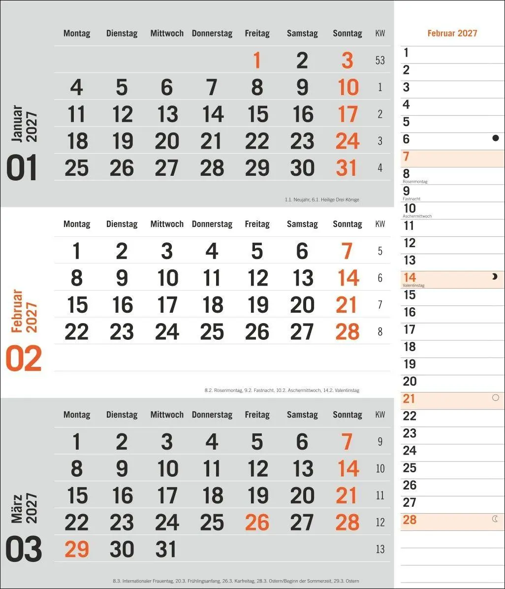 Bild: 9783756417407 | times&amp;more 3-Monatsplaner, orange 2027 | Heye | Kalender | 12 S.