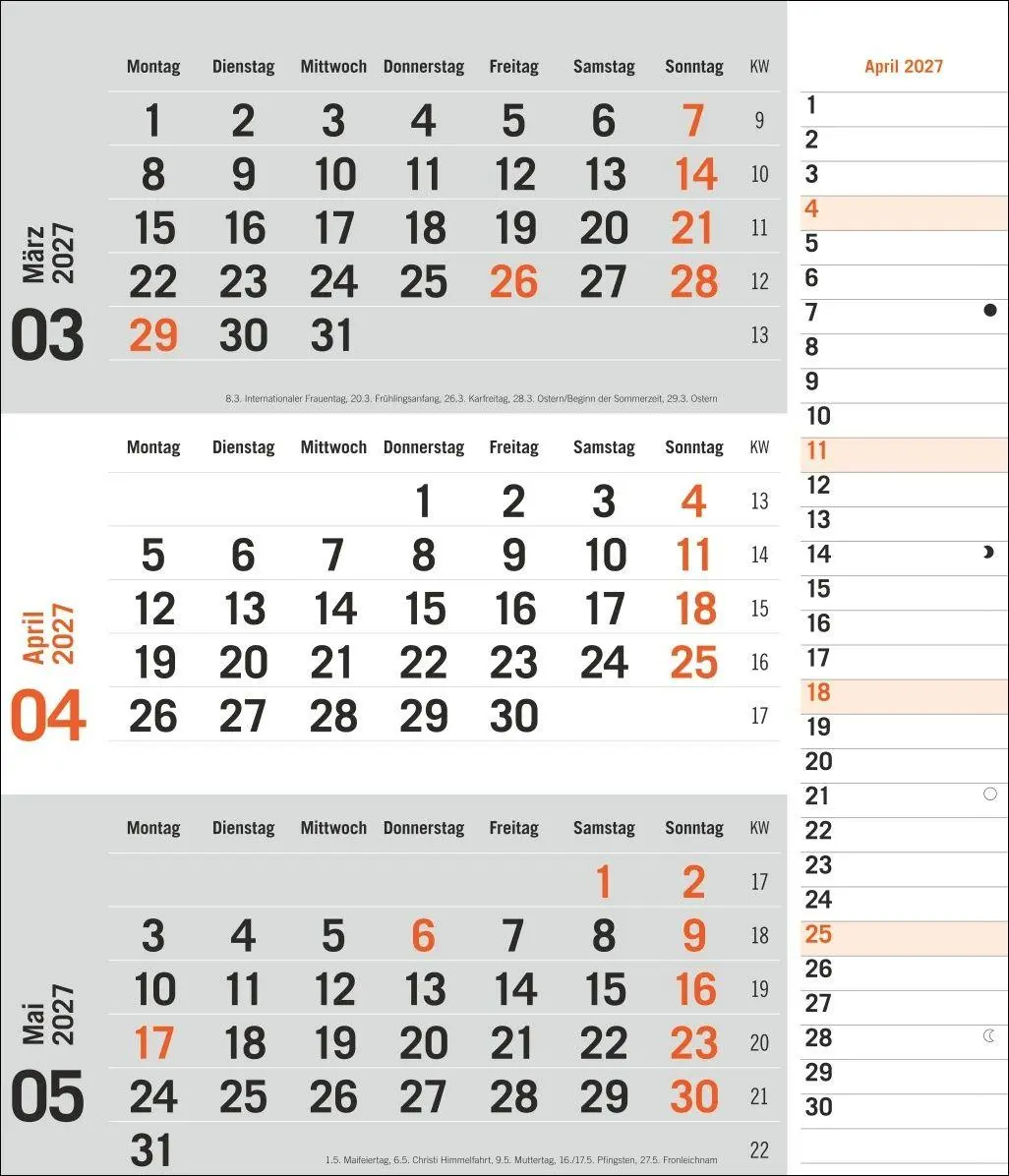 Bild: 9783756417407 | times&amp;more 3-Monatsplaner, orange 2027 | Heye | Kalender | 12 S.