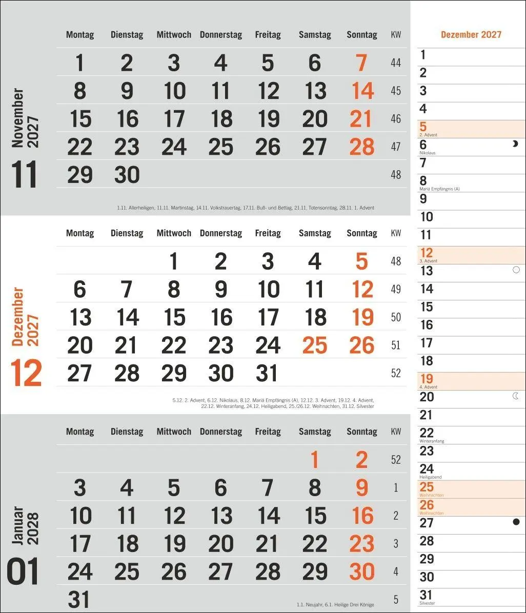 Bild: 9783756417407 | times&amp;more 3-Monatsplaner, orange 2027 | Heye | Kalender | 12 S.