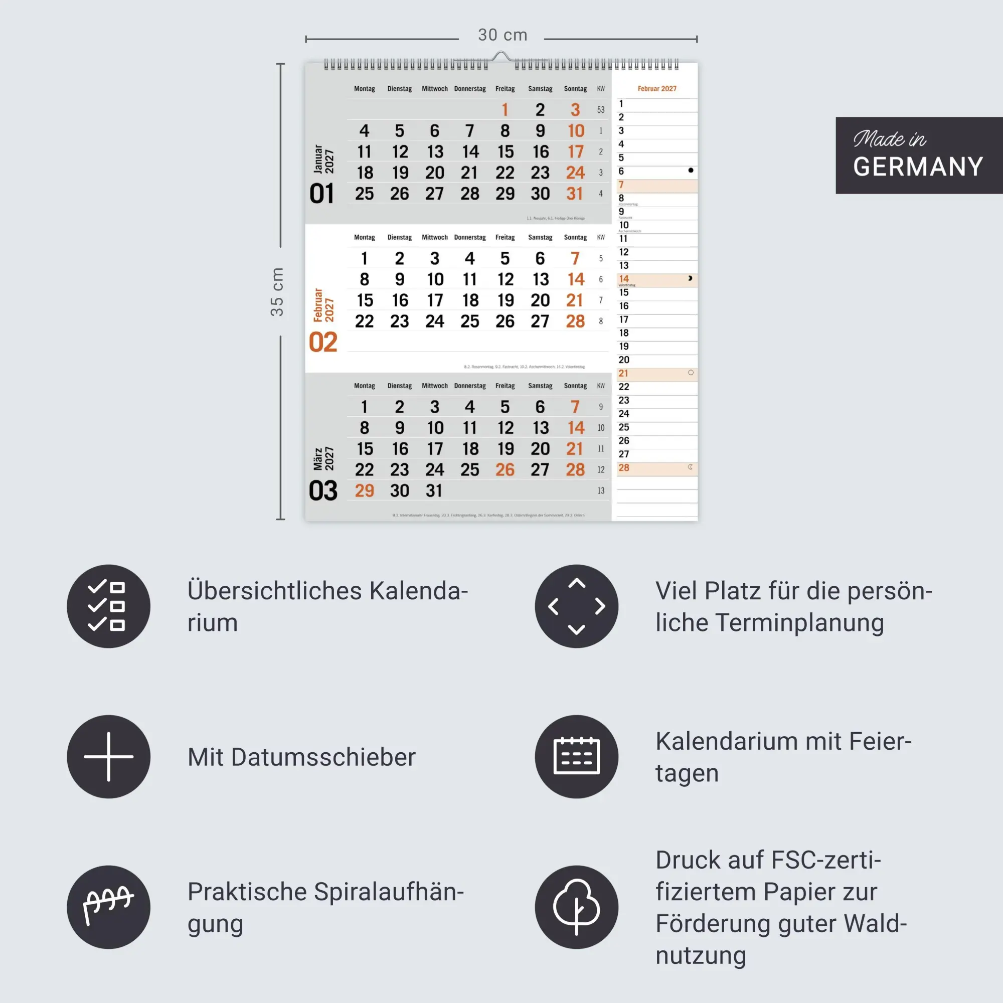 Bild: 9783756417407 | times&amp;more 3-Monatsplaner, orange 2027 | Heye | Kalender | 12 S.