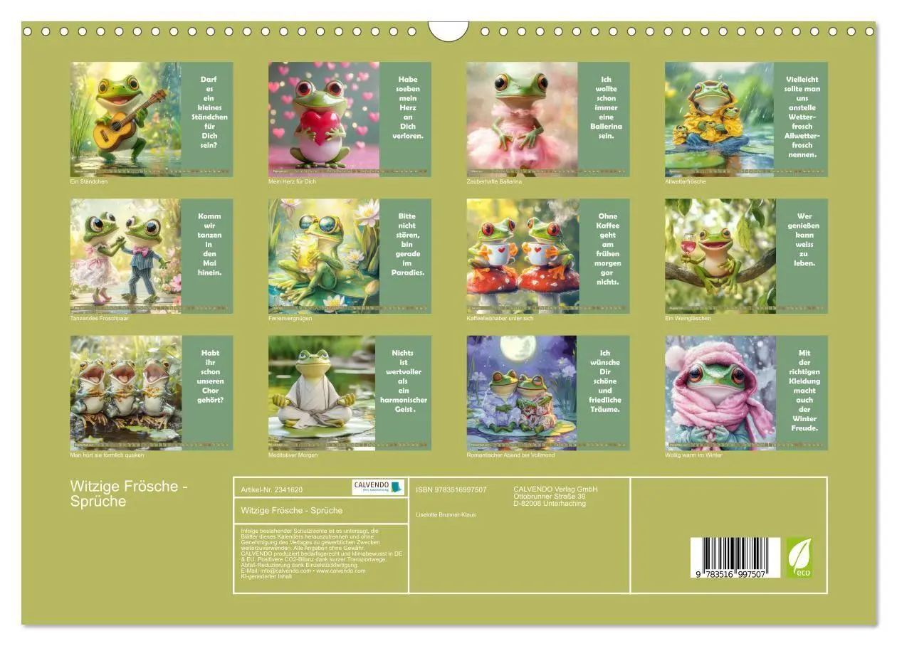 Bild: 9783516997507 | Witzige Frösche - Sprüche (Wandkalender 2027 DIN A3 quer), CALVENDO...