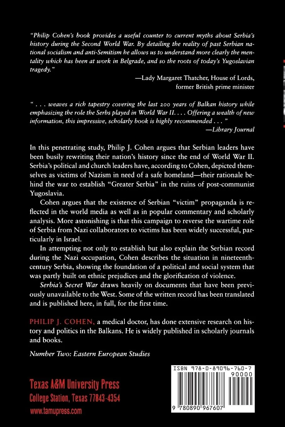 Rückseite: 9780890967607 | Serbia's Secret War | Propaganda and the Deceit of History | Cohen