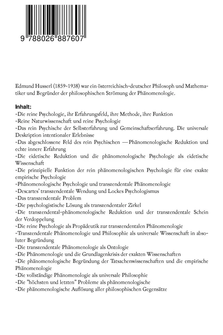 Rückseite: 9788026887607 | Phänomenologische Psychologie | Klassiker der Phänomenologie | Husserl