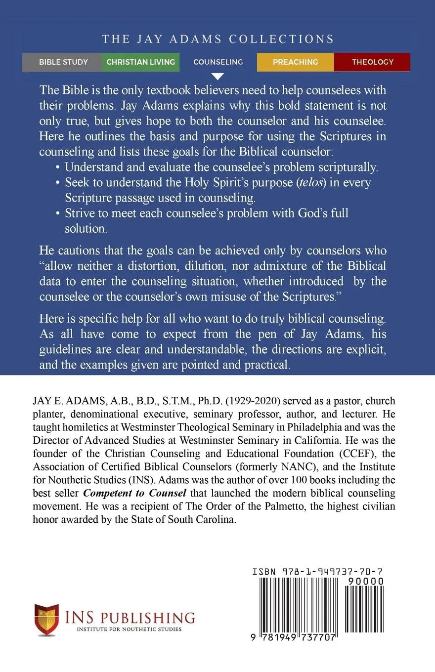 Rückseite: 9781949737707 | The Use of Scripture in Counseling | Jay E Adams | Taschenbuch | 2024