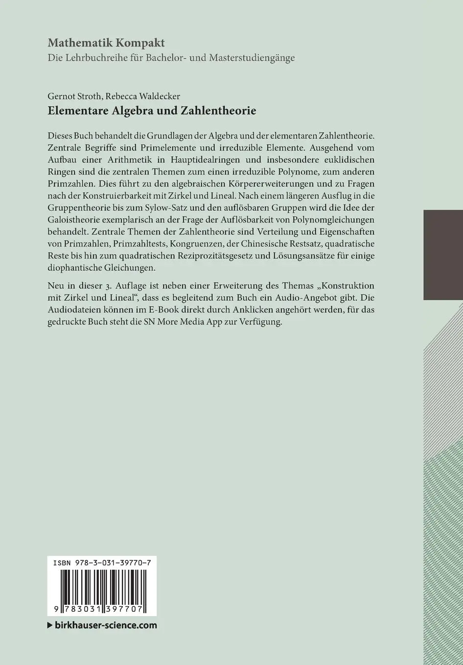 Rückseite: 9783031397707 | Elementare Algebra und Zahlentheorie | Rebecca Waldecker (u. a.)
