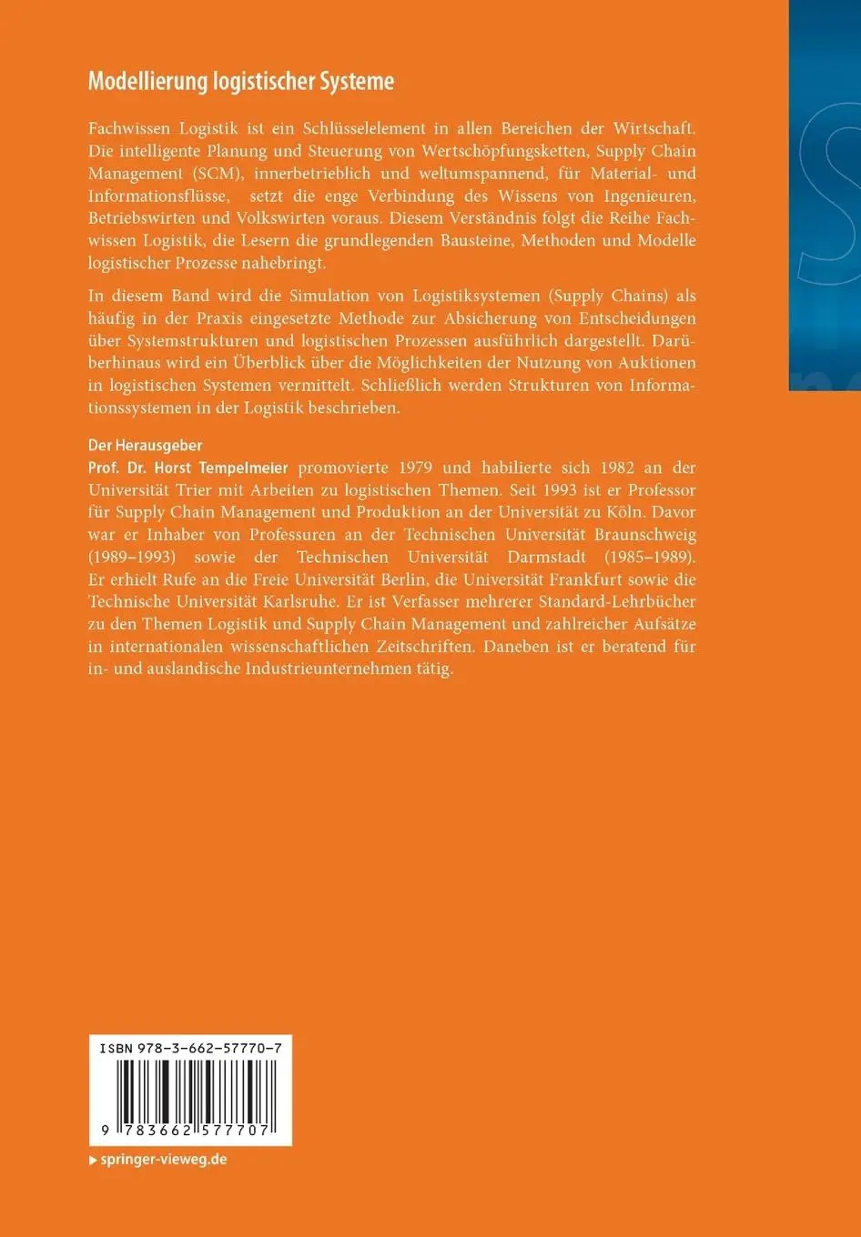 Rückseite: 9783662577707 | Modellierung logistischer Systeme | Horst Tempelmeier | Taschenbuch