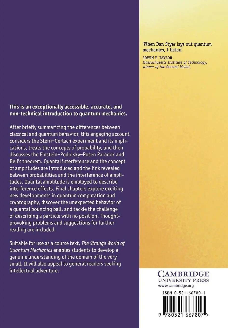 Rückseite: 9780521667807 | The Strange World of Quantum Mechanics | Daniel F. Styer (u. a.)