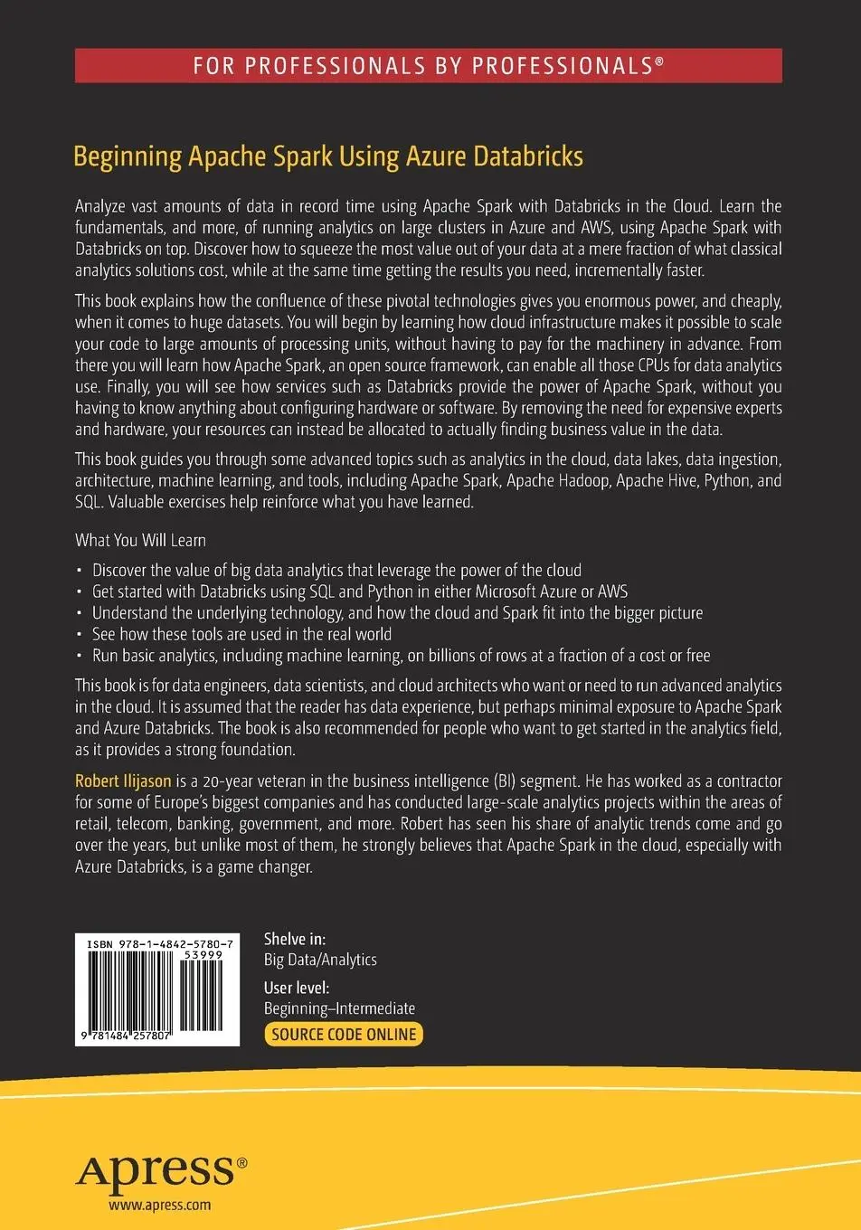 Rückseite: 9781484257807 | Beginning Apache Spark Using Azure Databricks | Robert Ilijason | Buch