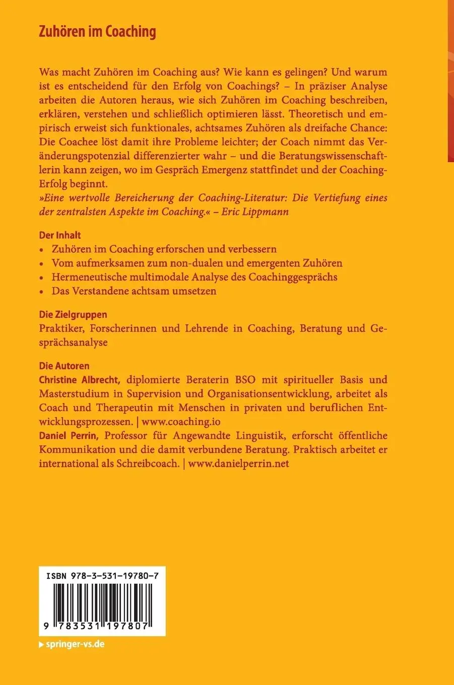 Rückseite: 9783531197807 | Zuhören im Coaching | Daniel Perrin (u. a.) | Buch | x | Deutsch