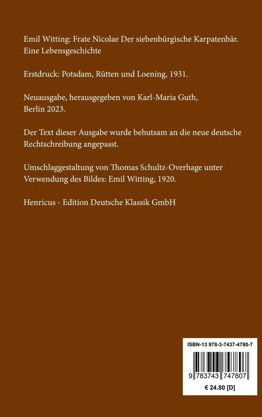 Rückseite: 9783743747807 | Frate Nicolae Der siebenbürgische Karpatenbär | Eine Lebensgeschichte