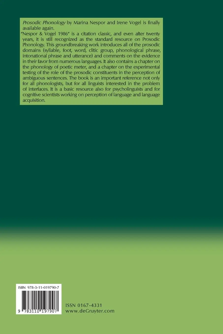 Rückseite: 9783110197907 | Prosodic Phonology | With a new foreword | Irene Vogel (u. a.) | Buch