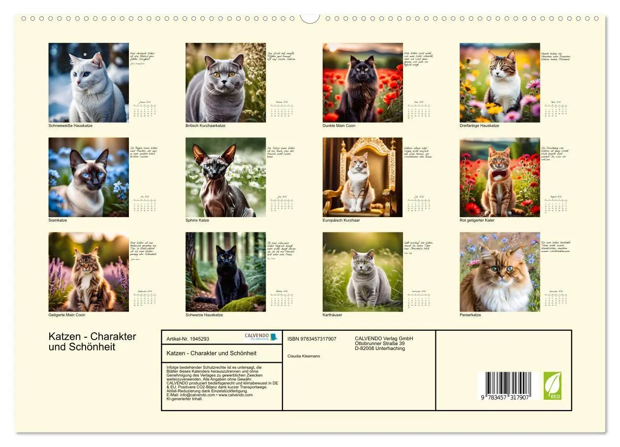 Bild: 9783457317907 | Katzen - Charakter und Schönheit (hochwertiger Premium Wandkalender...