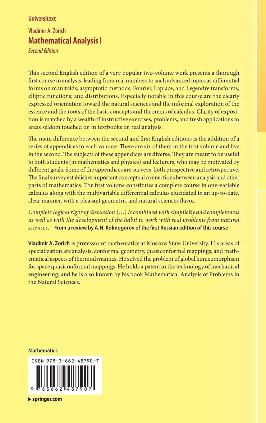 Rückseite: 9783662487907 | Mathematical Analysis I | V. A. Zorich | Buch | xx | Englisch | 2016