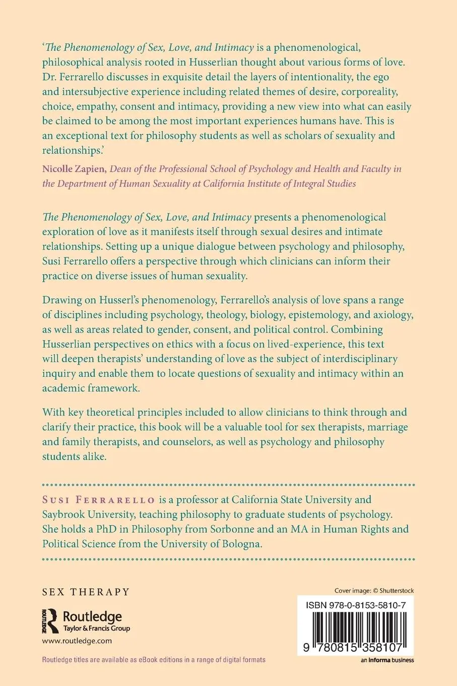 Rückseite: 9780815358107 | The Phenomenology of Sex, Love, and Intimacy | Susi Ferrarello | Buch
