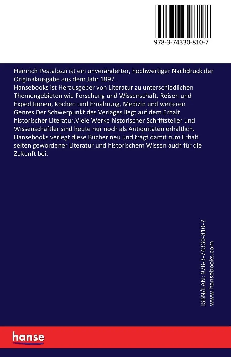Rückseite: 9783743308107 | Heinrich Pestalozzi | Karl Justus Blochmann | Taschenbuch | 184 S.