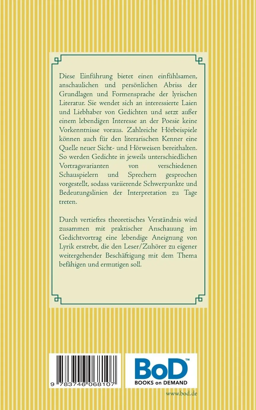 Rückseite: 9783746068107 | Einführung in die Lyrik | Grundlagen und Formen der Poesie | Buch