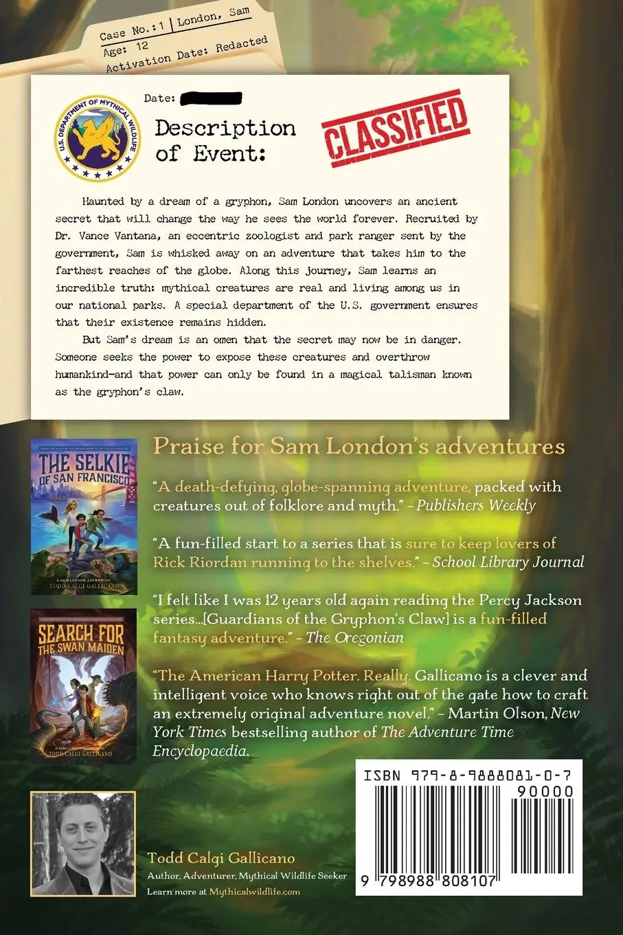 Rückseite: 9798988808107 | Guardians of the Gryphon's Claw | A Sam London Adventure | Gallicano