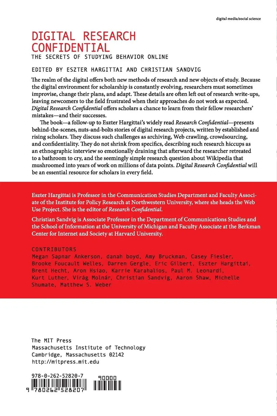 Rückseite: 9780262528207 | Digital Research Confidential | Eszter Hargittai (u. a.) | Taschenbuch