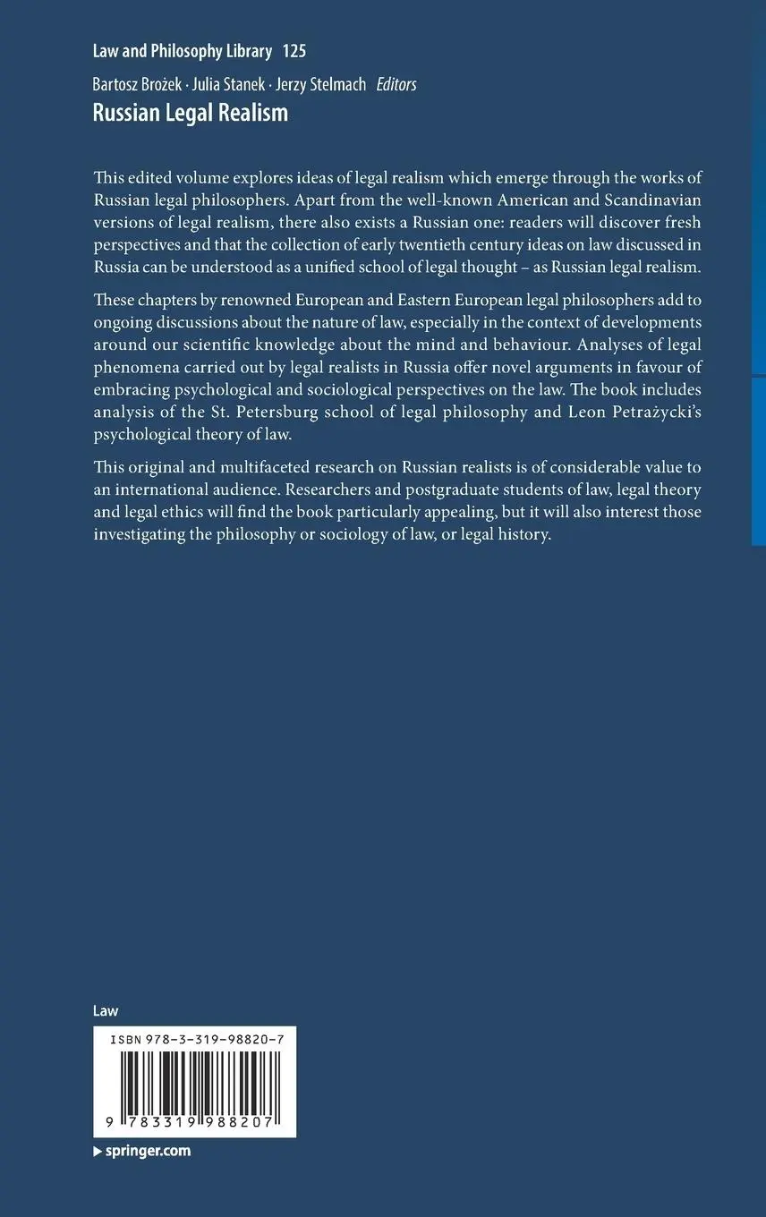 Rückseite: 9783319988207 | Russian Legal Realism | Bartosz Bro¿ek (u. a.) | Buch | xi | Englisch