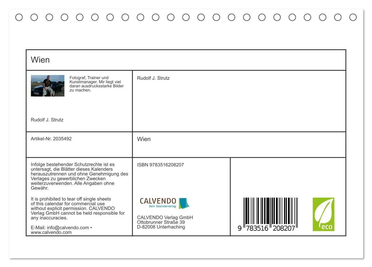 Bild: 9783516208207 | Wien (Tischkalender 2026 DIN A5 quer), CALVENDO Monatskalender | 2026