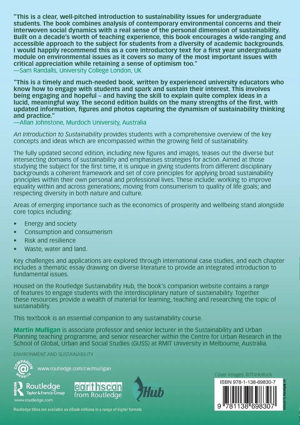 Rückseite: 9781138698307 | An Introduction to Sustainability | Martin Mulligan | Taschenbuch