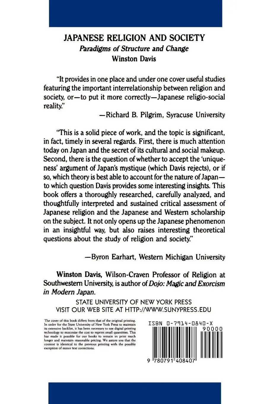 Rückseite: 9780791408407 | Japanese Religion and Society | Paradigms of Structure and Change