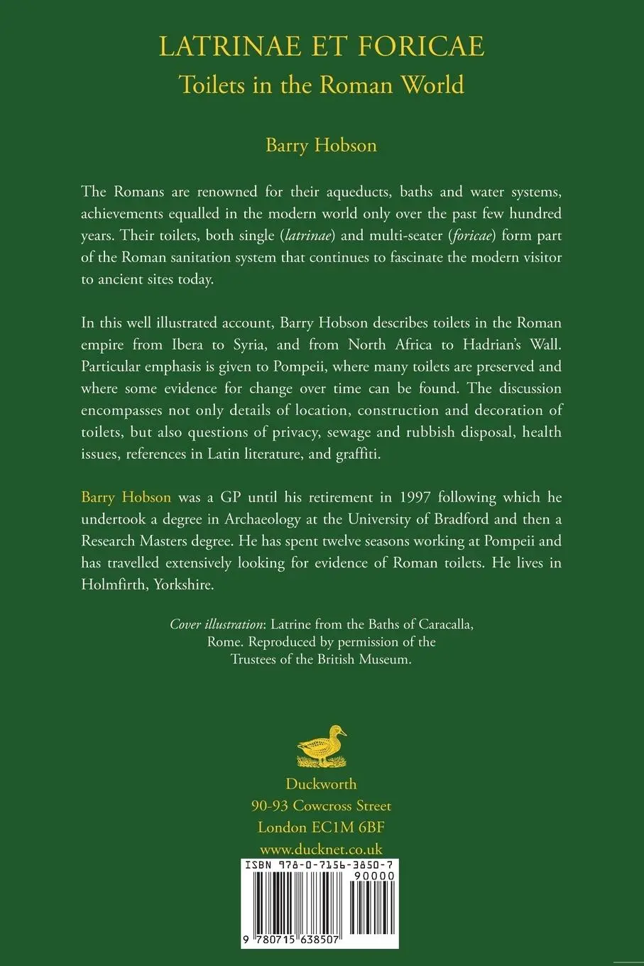Rückseite: 9780715638507 | Latrinae Et Foricae | Toilets in the Roman World | Barry Hobson | Buch