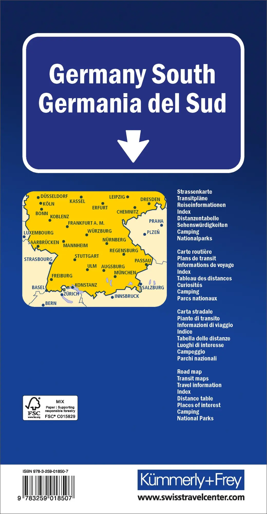 Rückseite: 9783259018507 | Kümmerly+Frey Strassenkarte Deutschland Süd 1:500.000 | AG | Deutsch