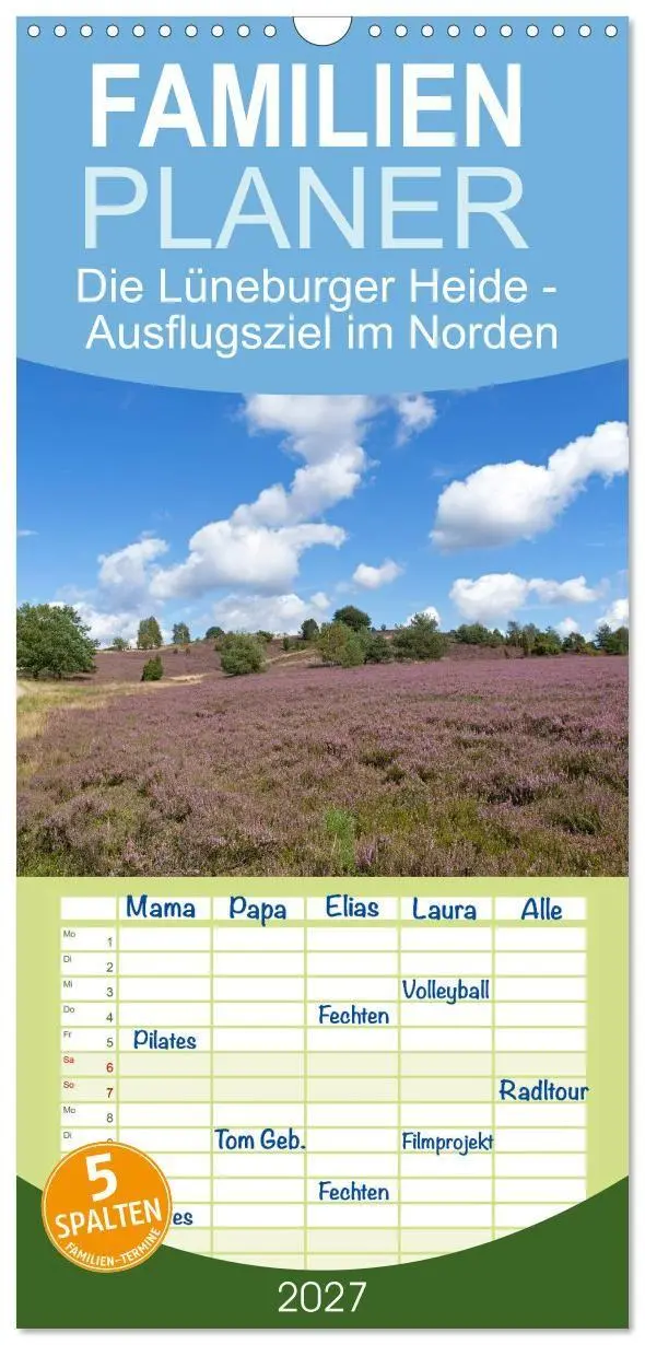 Cover: 9783594328507 | Familienplaner 2027 - Die Lüneburger Heide - Ausflugsziel im Norden...