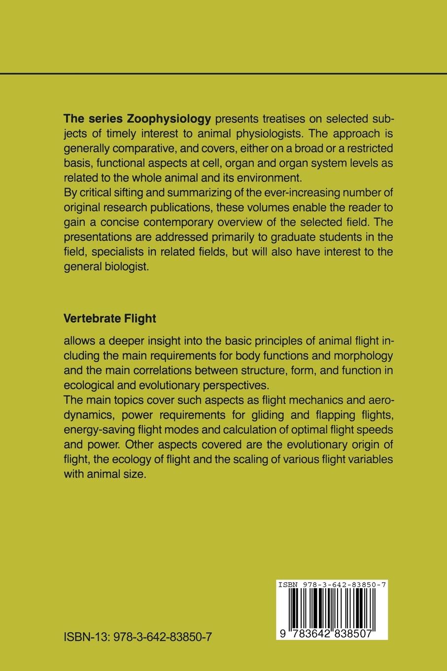 Rückseite: 9783642838507 | Vertebrate Flight | Ulla M. Norberg | Taschenbuch | Zoophysiology