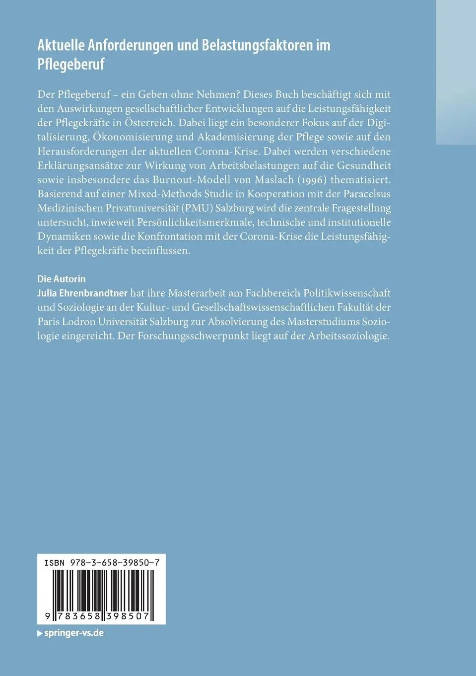 Rückseite: 9783658398507 | Aktuelle Anforderungen und Belastungsfaktoren im Pflegeberuf | Buch
