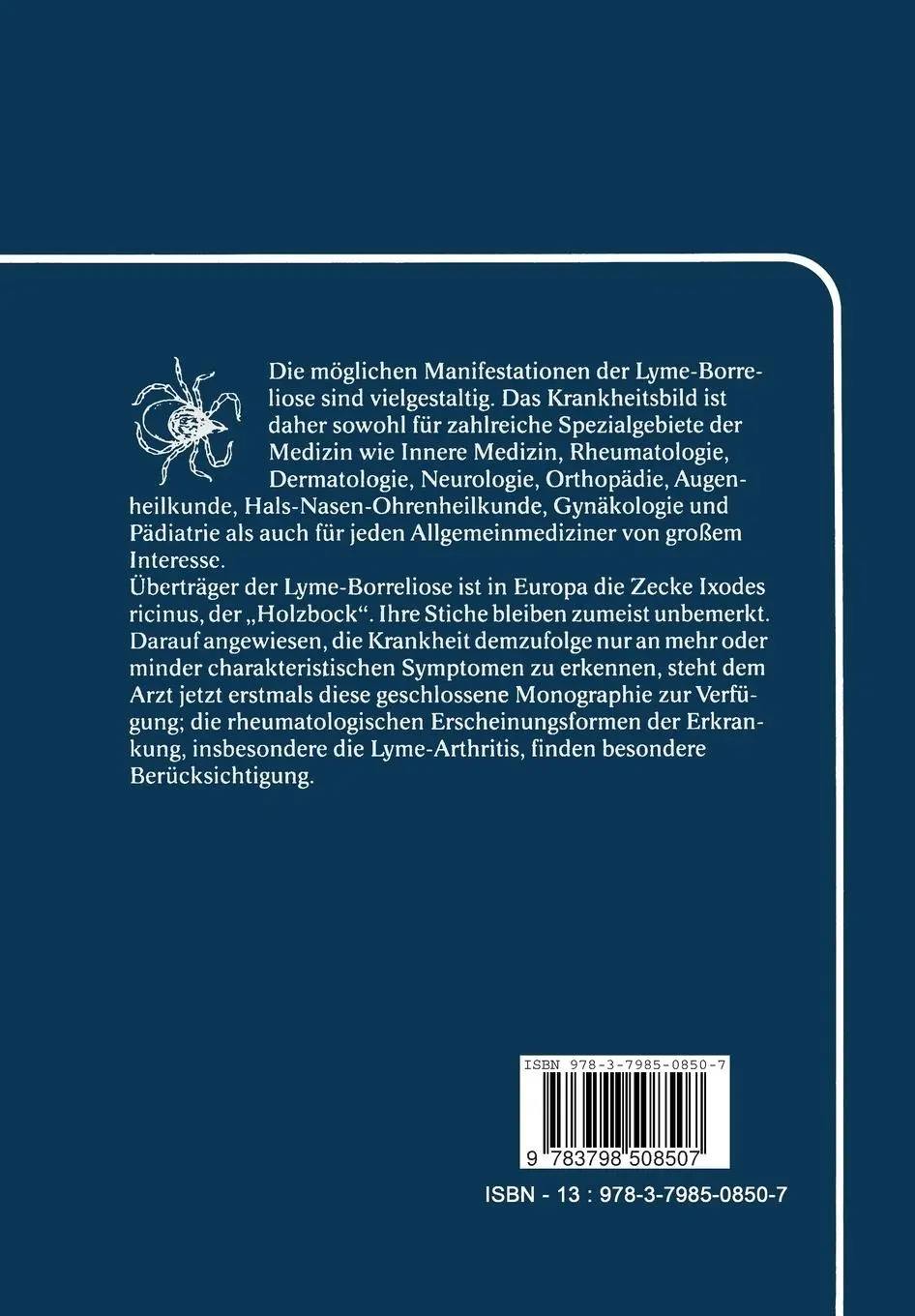 Rückseite: 9783798508507 | Lyme-Borreliose | P. Herzer | Taschenbuch | xiv | Deutsch | 1990